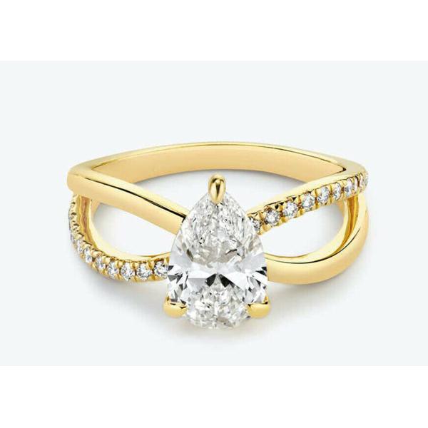 Buy Pear Cut 9k Yellow Gold Rings With Lab Diamond RD 6×9mm Dimension at wholesale prices
