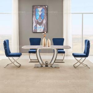 Qiancheng 200x100x75cm Marble Top Restaurant Tables Smooth SS Lightweight Frame