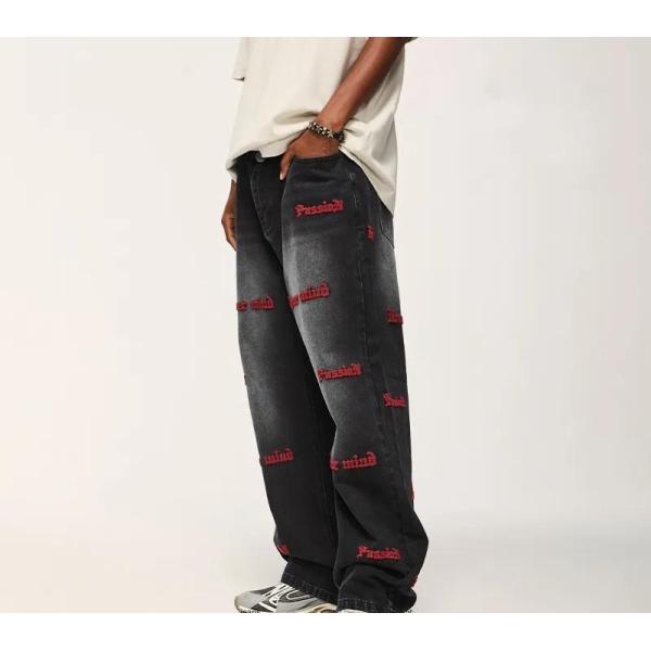 Streetwear Men′s Pant Blank Baggy Denim Distressed Vintage Stacked Flare Jeans Pants