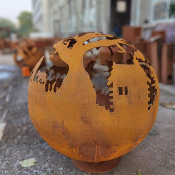 Outdoor Wood Burning Steel Sphere Fire Pit Round Custom Corten Steel Sphere Fire Pit Outdoor