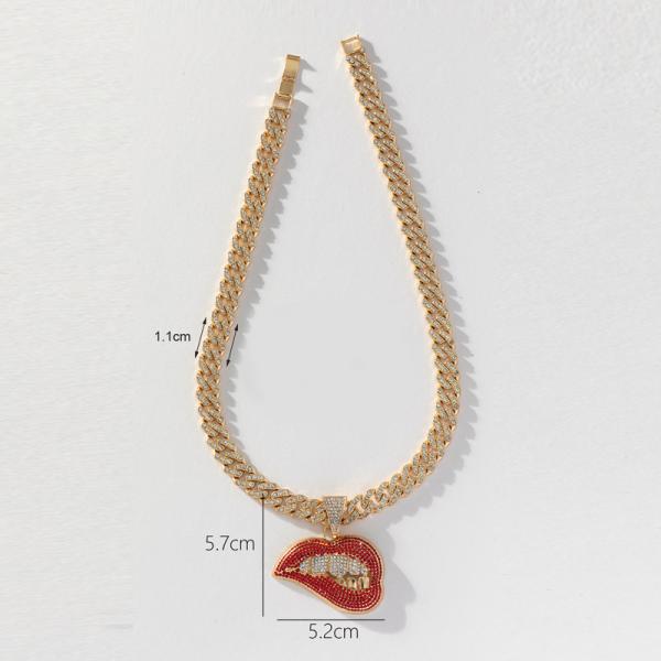 Fashion Hip Hop Red Lips Pendant Necklace Hiphop 11mm Cuban Link Chain Necklaces For Women Men Jewelry Party Gifts
