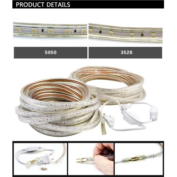 SMD5050 60led/m AC220V Waterproof Flexible LED SMD strip ROPE Light +Plug IP65