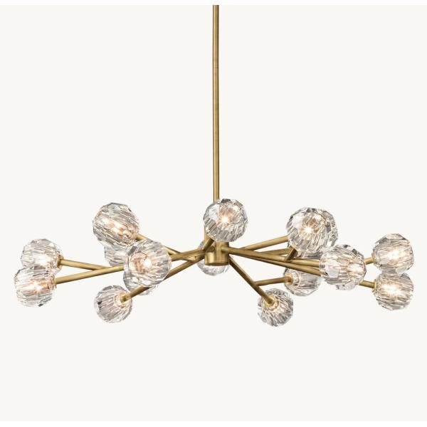 48" Clear Glass Round Chandelier in Lacquered Burnished Brass with Assembly