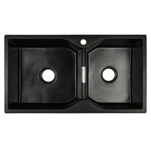 Quartz Stone Matte Black Kitchen Sink Double Bowl Hexagon Shape
