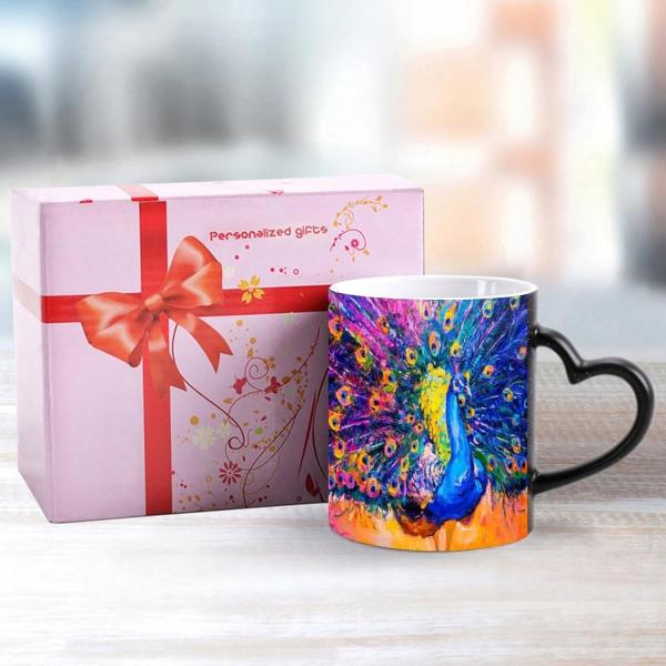 Colorful Peacock Color Changing Mug Ceramic Coffee Heat Sensitive Cup Discolorat