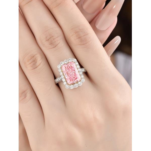 Lab Grown Pink Diamond Engagement Ring Wedding Ring Radiant Cut Design
