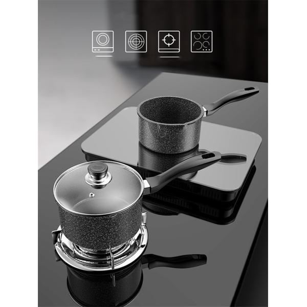 Wholesale 16cm Non Stick Granite Maifan Stone Classic Kitchen Soup Pot Black Milk Pot Sauce Pan With Glass Lid