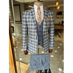 Plaid Striped 3 Piece Tuxedo Suit