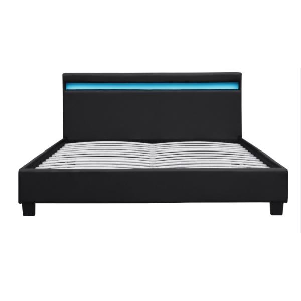 Wooden Double LED Upholstered Bed Black White With Headboard Led Lights