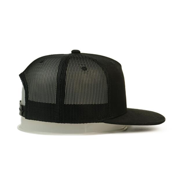 Adjustable Snapback Trucker Cap Mesh Hat Flat Bill Black Cotton Twill Seam Tape