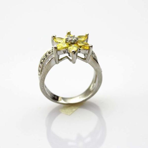 Designer Jewelry Sterling Silver with Yellow Cubic Zircon Flower Gemstone Ring (R0012)