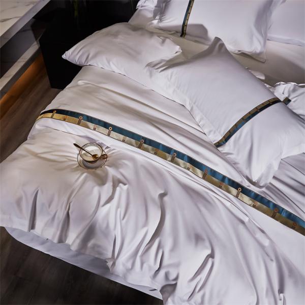 Home Custom 100% Cotton Satin Wide strip 60s Jet White Embroidery Luxury Duvet Cover Set