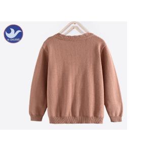 Long Sleeves Girls Cardigan Sweaters Wavy Pointelle Neck Trim Buttons Up