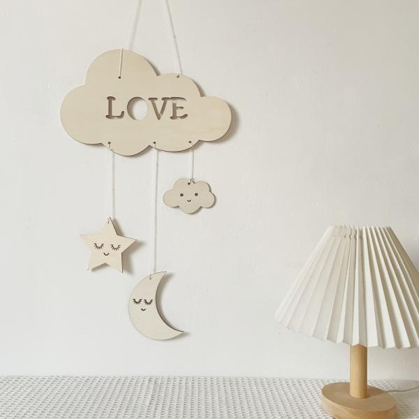 Nordic Modern Art Style Ins Wall Hanging Metal and Wooden Crafts Creative Moon Pendant for Home and Garden Decor