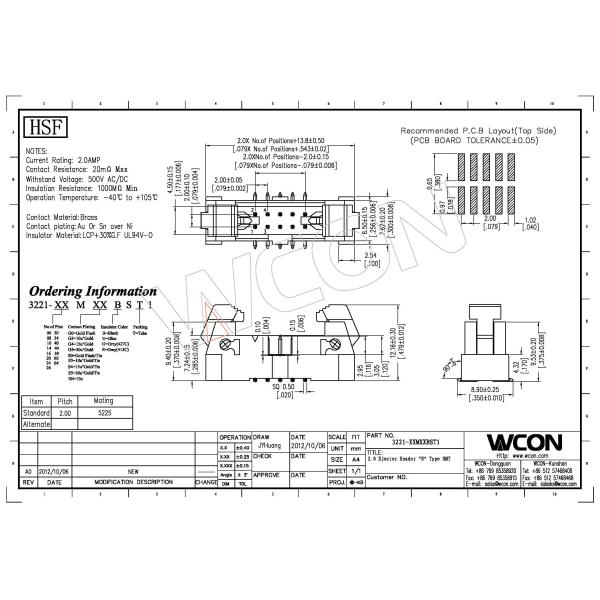 2.00mm 180°SMT Dual Row Header Latch Header 26 Pin Connector