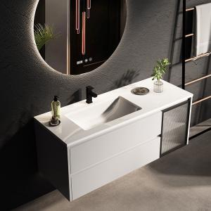 Single Sink LED Mirror Cabinet Moisture Resistant Bathroom Vanity