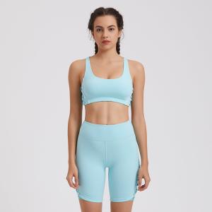 Polyester Yoga Set Clothes Y Shape Bra High Waist Shorts Two Piece Workout Gym