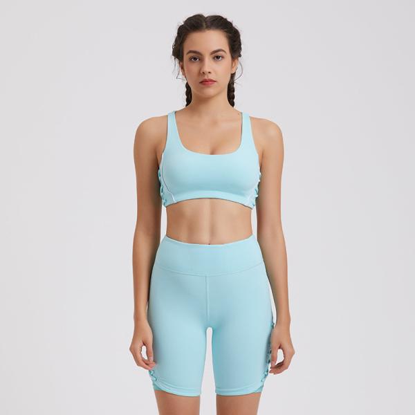 Polyester Yoga Set Clothes Y Shape Bra High Waist Shorts Two Piece Workout Gym