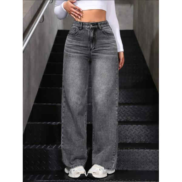 Buy Silver gray high-waisted straight-leg jeans for women at wholesale prices