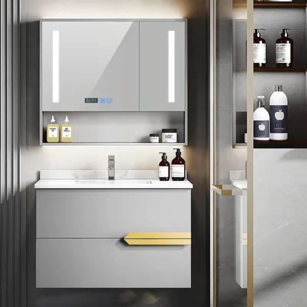 Close-up of vanity construction and material details