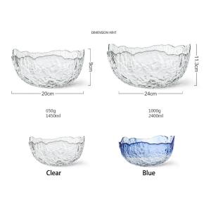 Hammered Pattern Irregular Shape Crystal Salad Serving Bowl