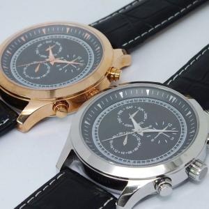 Fashion watch Stainless steel case with geniune leather strap