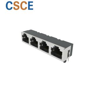 Half Shielded Right Angle RJ45 Connector 1 * 4 Ports Operating Temperature -40℃