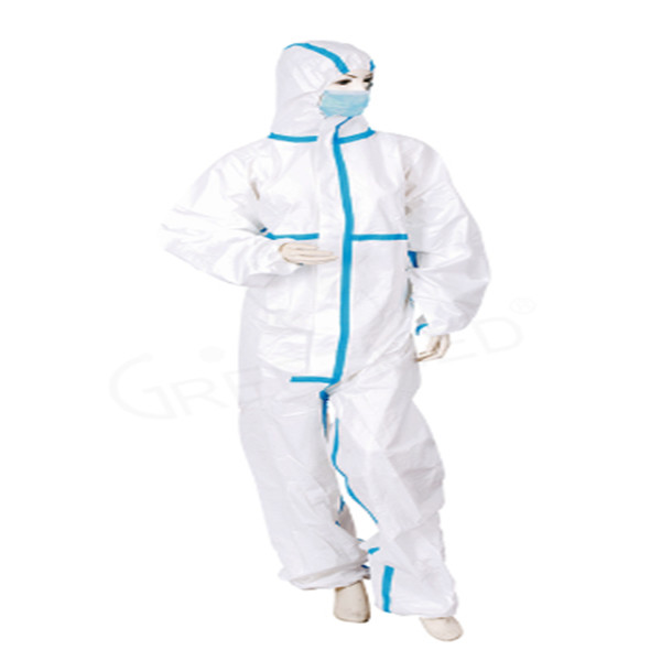 Buy White Blue Elastic Cuff Hooded Isolation Protective Clothing at wholesale prices