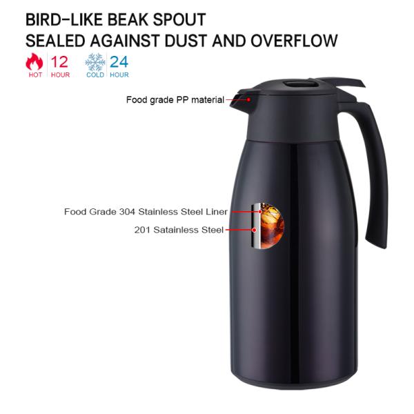 1500ml 2000ml Stainless Steel Moka Pot Double Wall Thermal Coffee Tea Pot Insulated