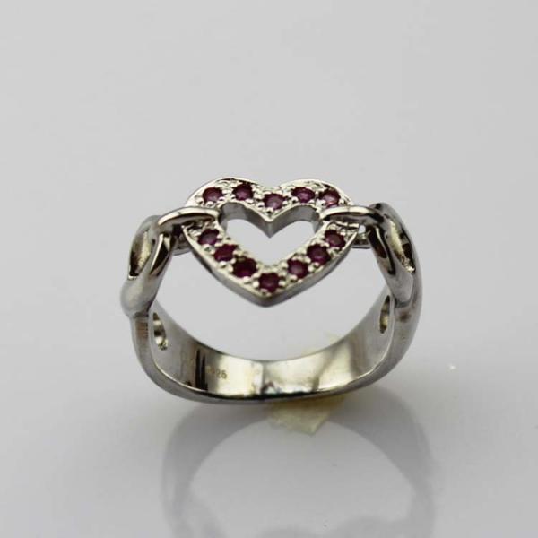 Fashion Jewelry 925 Silver Heart Ring with Pink Cubic Zircon(FR0147)
