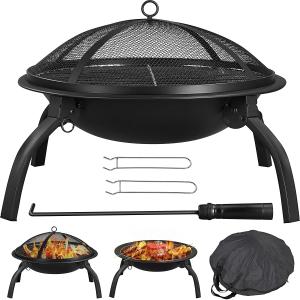 Quality 22in Folding Charcoal Fire Pit BBQ Fireplace With Steel Grill For Outdoor Camping for sale