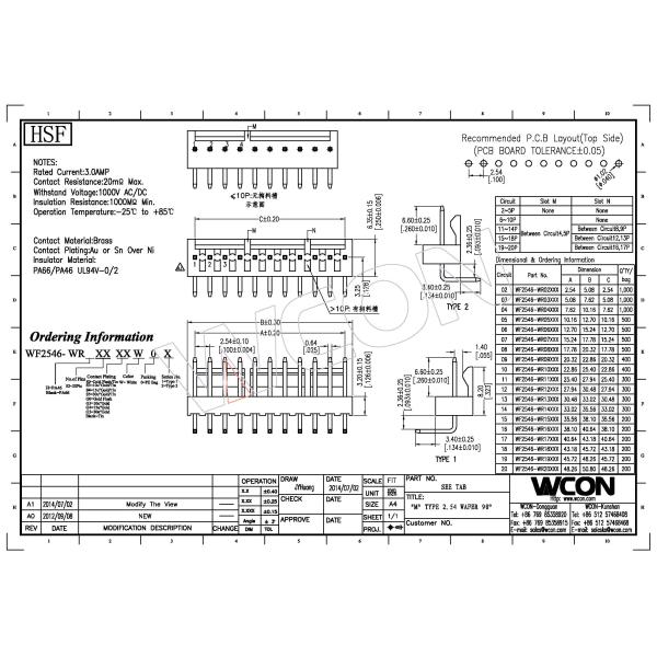 Right Angle Wire To Board Connector 2.54mm Pitch wafer PA66 UL94V-0