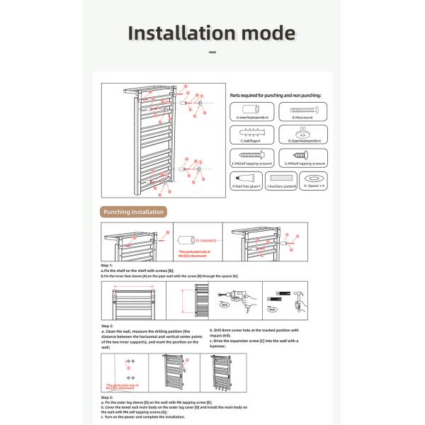 Water and Electric Heated Dual Towel Rail Rack for Wall Mounted Bathroom Installation