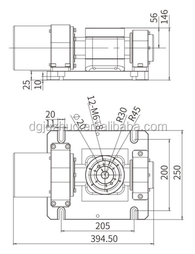 Performance characteristics and dimensions for JZ-J110L rotary table