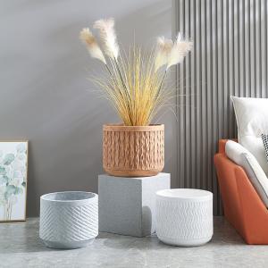 Frost Resistant Patio Fiber Clay Planters Round Shape