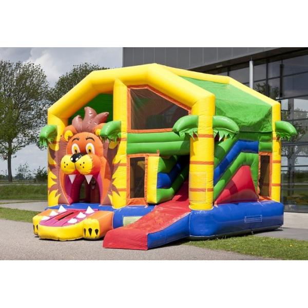 Jumper Lion Bounce House Combo With Roof / Mutiplay Overdekt Leeuw Toddler