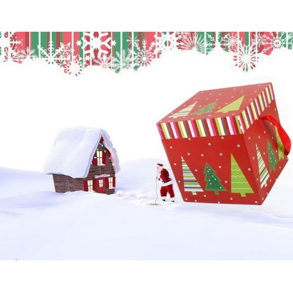 Custom design printing Christmas foldable flat pack gift boxes with portable bags