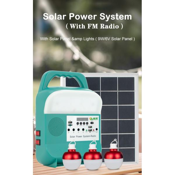 Mini Station Radio Solar Panel Light Kit Lighting Generator Home 9W 6V
