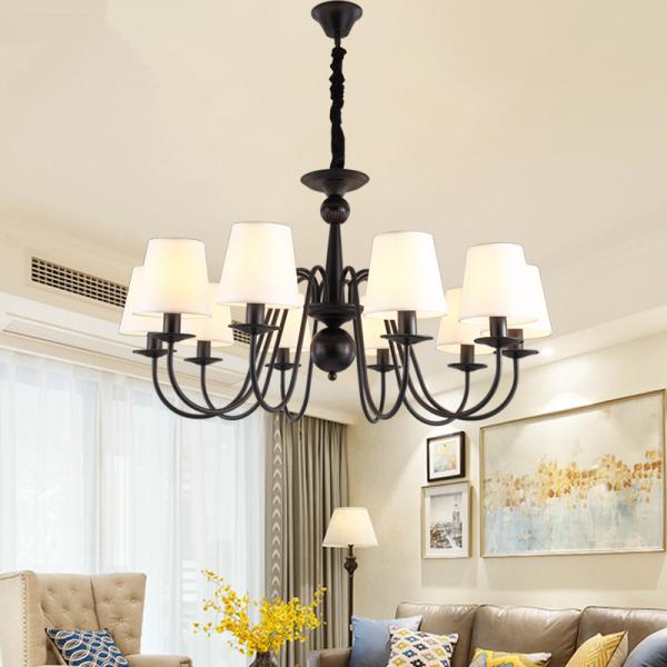 Wrought iron ceiling chandelier lights Black Body Color with lampshade for home lamp (WH-CI-93)
