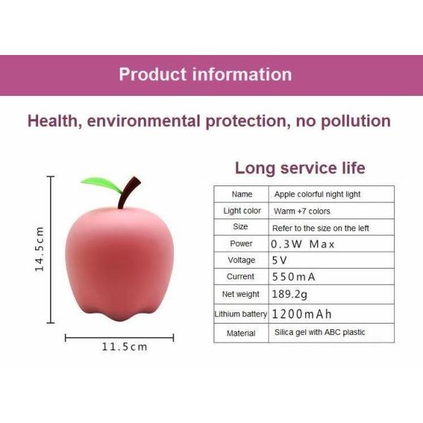 Silicone Children Colorful Night Lights,Apple shaped children's silicone touch sensor LED night light