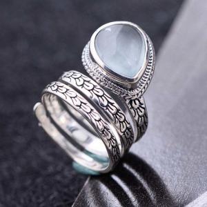 China 925 Sterling Silver Synthetic Aquamarine Women Retro Ring (060458) on sale