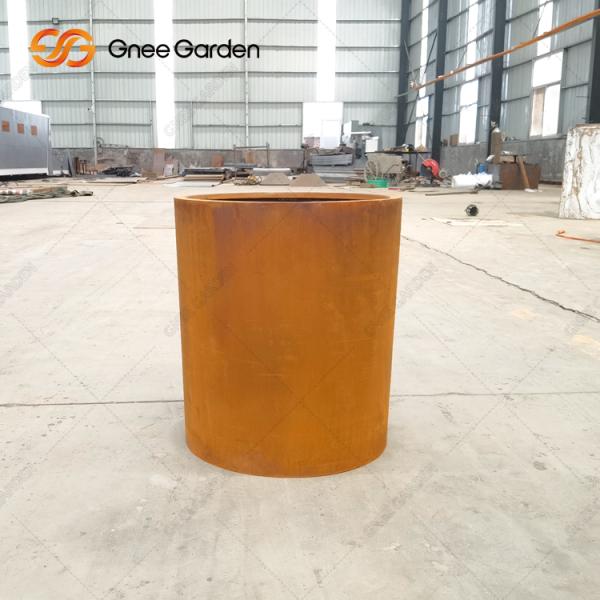 Backyard Outdoor Round Corten Steel Flower Pots Metal Planter Boxes
