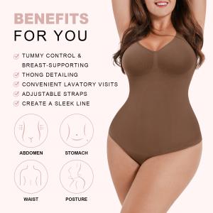 Seamless Tummy Control Bodysuit for Women Basic Solid Thong Shapewear Spandex