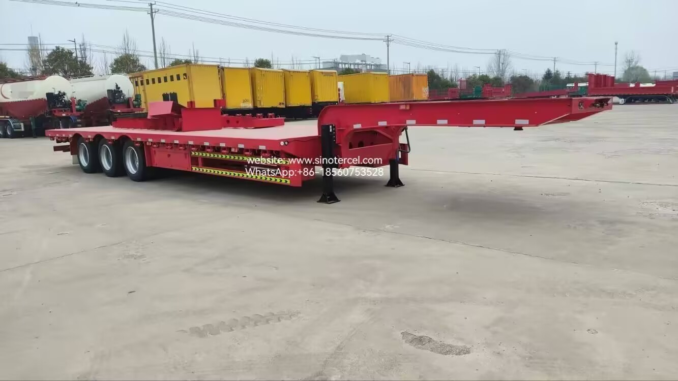 China Semi Lowbed Trailer 60t 3 Axle Low Bed Trailer Pull Containers Applicable In Height-restricted Areas Smooth Driving on sale