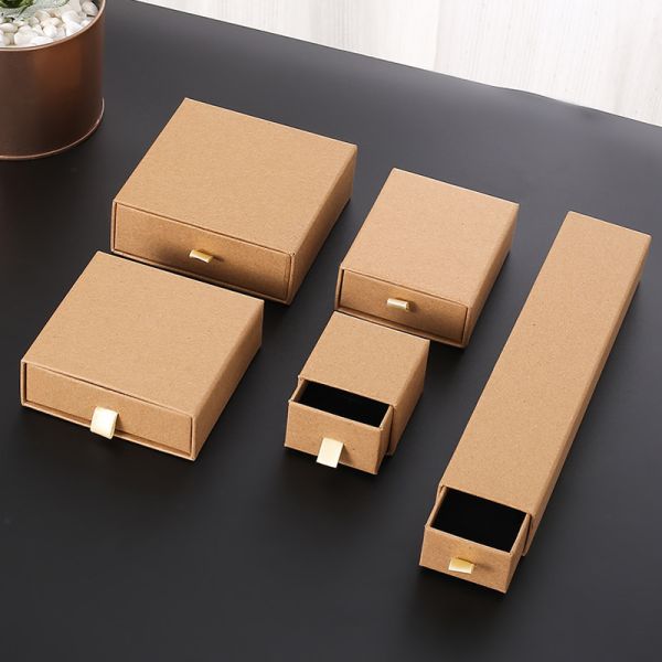 Wholesale Kraft Paper Jewelry Box Drawer-Style Jewelry Packaging Box Earring Ring Necklace Box