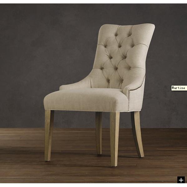 Event button tufted reclining back solid wooden dining chiar with linen upholstered rental restaurant furniture