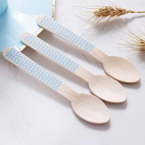 Eco Friendly Blue Stripe Compostable Cutlery Wooden Tableware Party Utensils