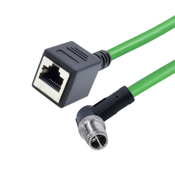 M12 X Code 8 Pin Male To Female Rj45 Adapter Cable Customized Length CE