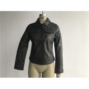 Quality Button Through Ladies PVC Jacket , Pleather Dark Brown Jacket LEDO1739 for sale