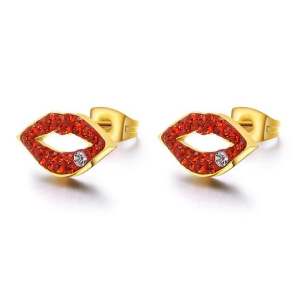 Buy Red Diamond Stainless Steel Earring Beautiful Lip Shape Earring Jewelry at wholesale prices